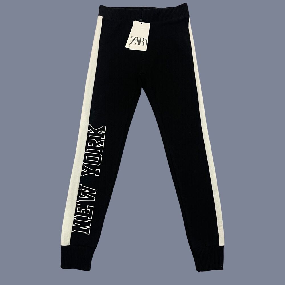 Zara Kids Leggings with White Stripes and New York Print